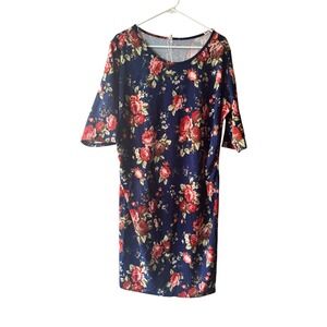 Pink Blush Floral Dress 3XL Womens Navy Red Casual Knee Length Maternity